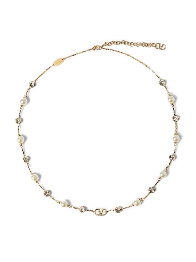 Womens Vlogo Signature Metal Necklace with Pearls and Swarovski Crystals Product Image