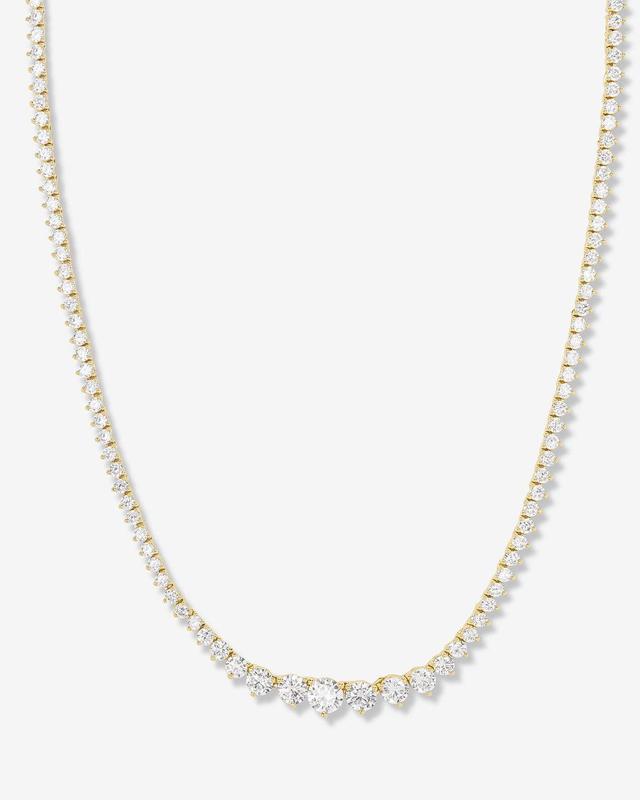 Not Your Basic Graduated Tennis Necklace 16" - Gold|White Diamondettes Product Image