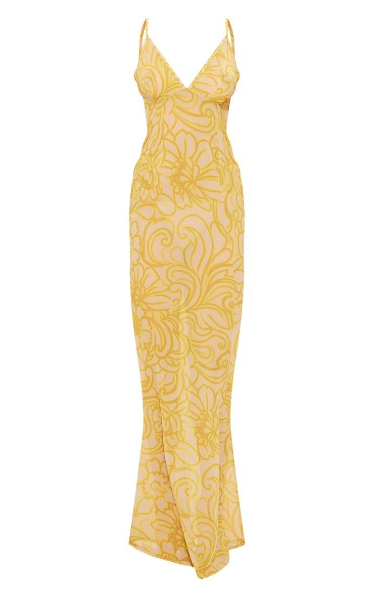 Yellow Paisley Print Strappy Backless Maxi Dress Product Image