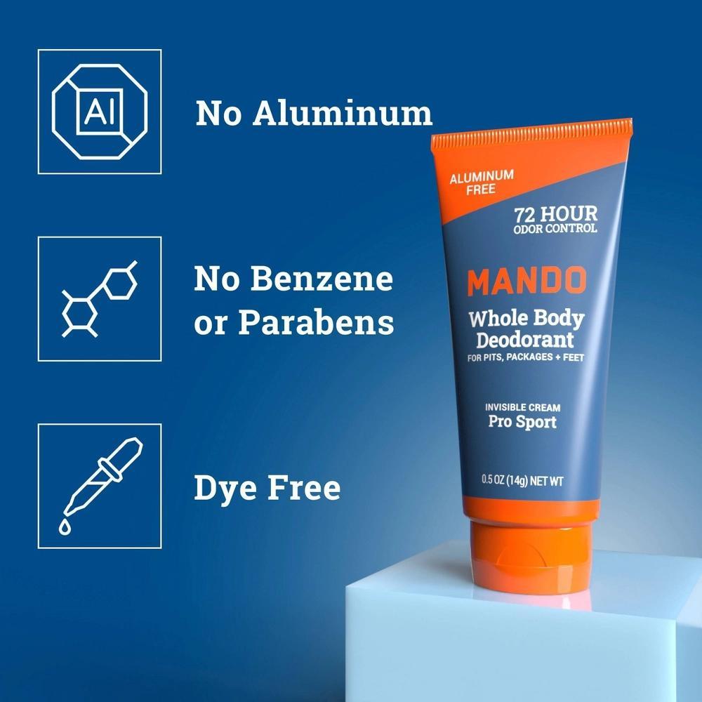 Mando Whole Body Deodorant - Men's Aluminum-Free Invisible Cream Deodorant - Pro Sport - Trial Size - 0.5oz Product Image