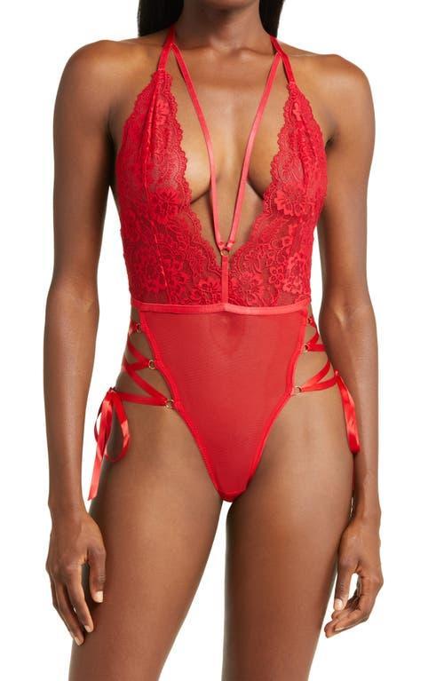 Oh La La Cheri Womens Sloane Soft Cup Deep Plunge Teddy with Lace Up Ribbon Detailing - Black Product Image