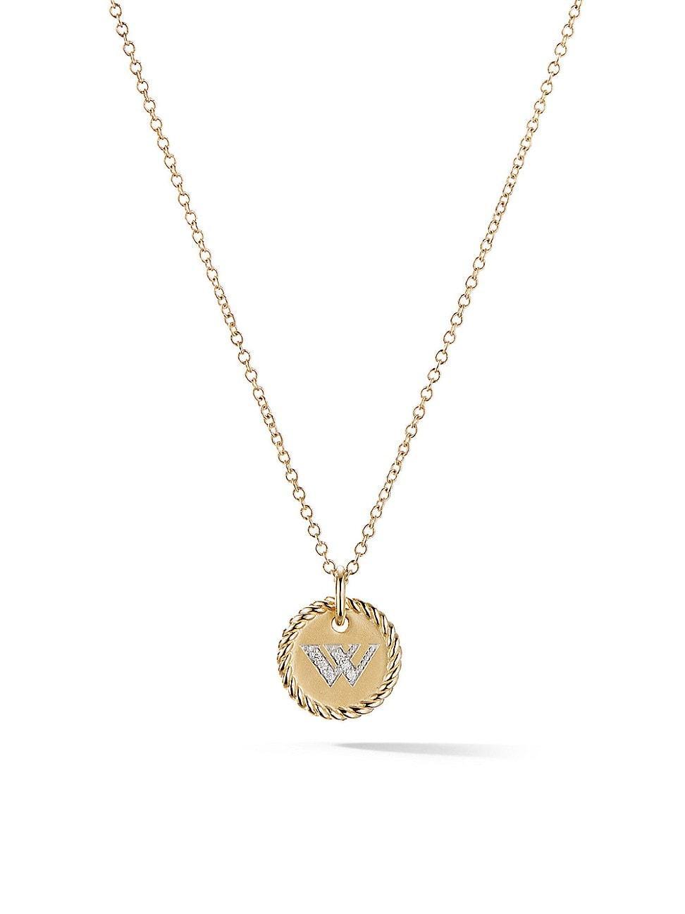 Womens Initial Charm Necklace in 18K Yellow Gold with Pav Diamonds Product Image