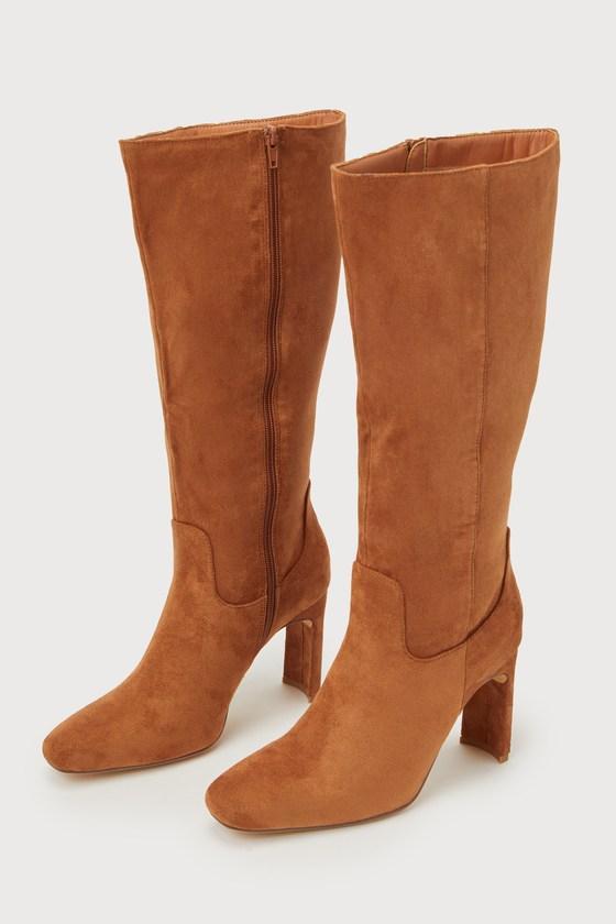 Claramay Camel Suede Knee-High Boots Product Image