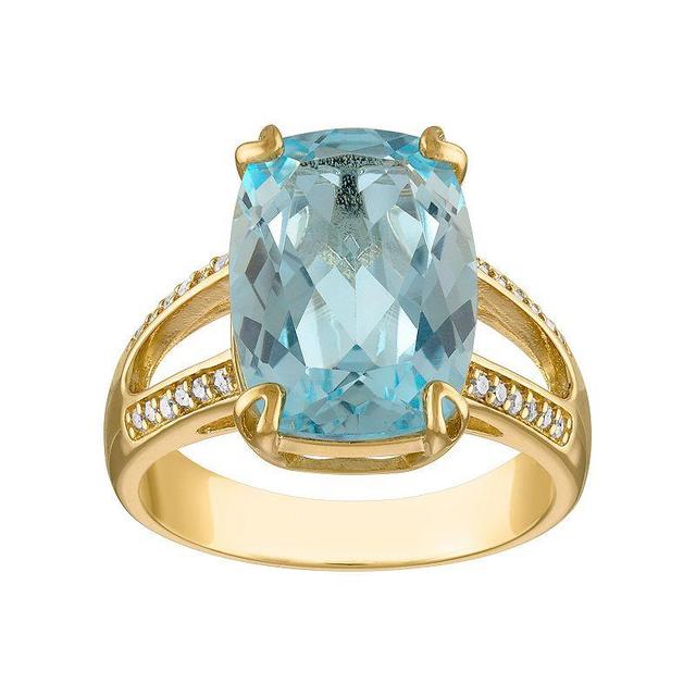 Tiara 14k Gold Over Silver Blue Topaz & 1/10 Carat T.W. Diamond Split Shank Ring, Womens Gold Tone Product Image