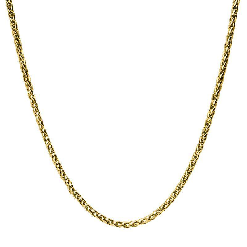 Mens Stainless Steel 3.4 mm Round Wheat Chain Necklace Gold Product Image