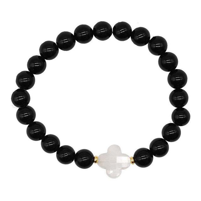 Jewelmak 14k Gold Black Onyx & Moonstone Stretch Bracelet, Womens Product Image