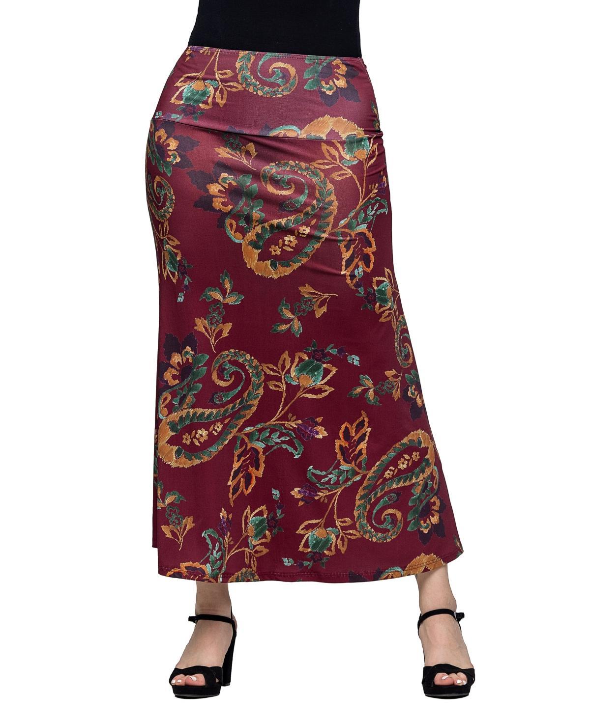 Womens 24Seven Comfort Apparel Print Elastic Waist A-Line Maxi Skirt Red Team Product Image