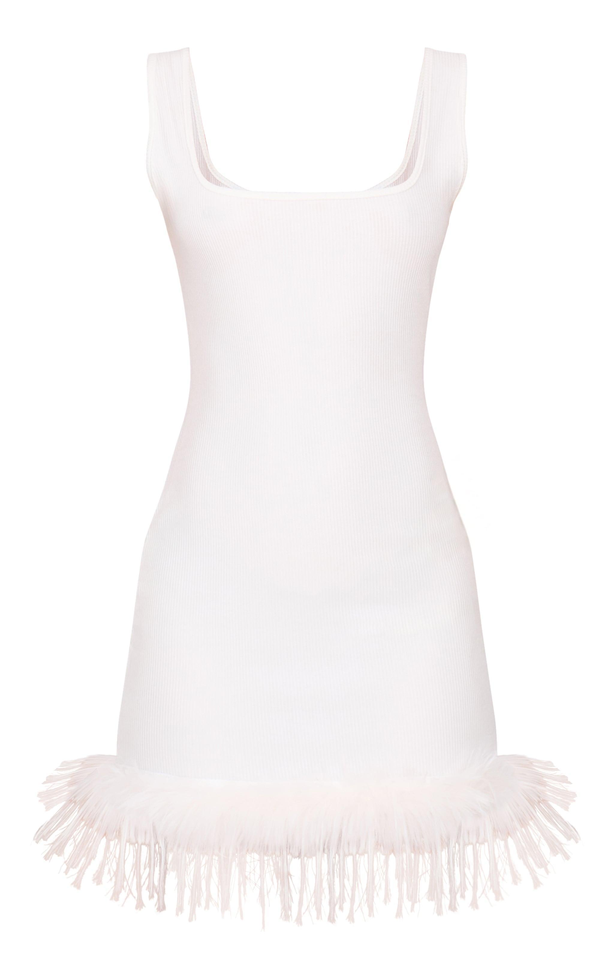 Cream Ribbed Feather Hem Bodycon Dress Product Image