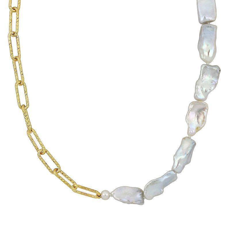 Stella Grace 18k Gold Over Silver Freshwater & Keshi Cultured Pearl Link Chain Necklace, Womens White Product Image