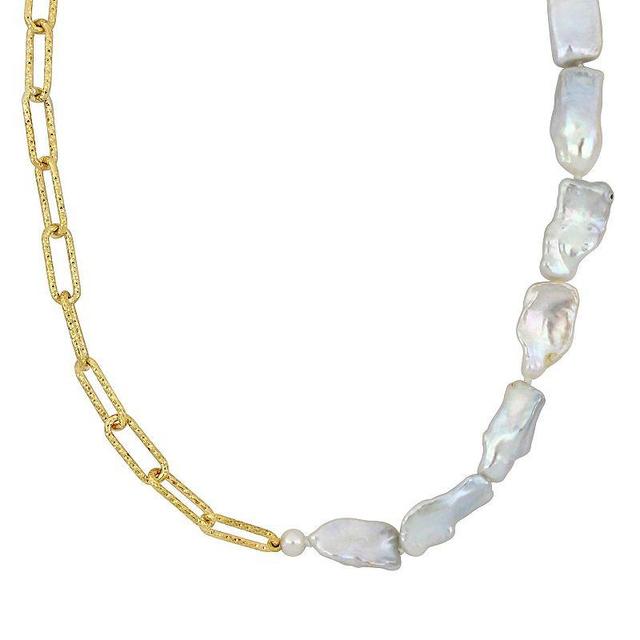 Stella Grace 18k Gold Over Silver Freshwater & Keshi Cultured Pearl Link Chain Necklace, Womens White Product Image