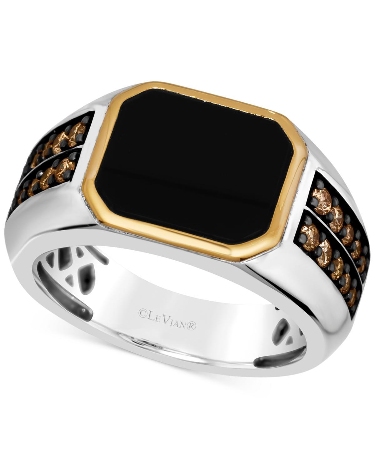 Le Vian Chocolatier Mens Onyx & Chocolate Diamond (1/2 ct. t.w.) in Sterling Silver & 14k Gold Product Image