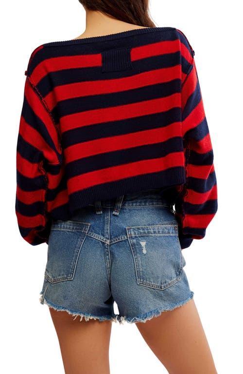 Into The Blue Stripe Crop Sweater In 레드 콤보 Product Image