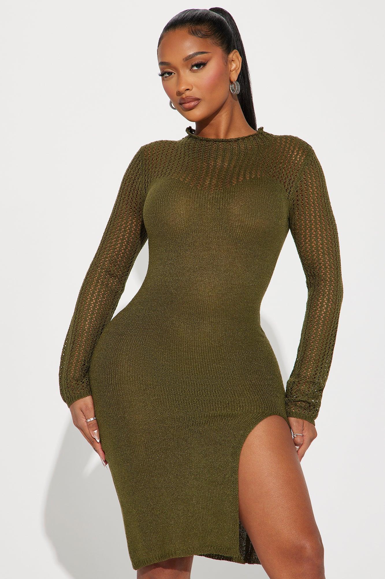 Cora Sweater Midi Dress - Olive Product Image