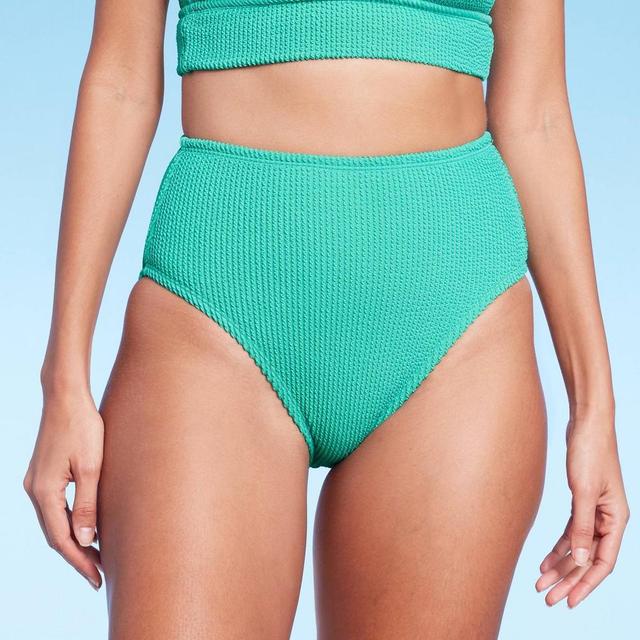 Womens Full Coverage Pucker Textured High Waist Bikini Bottom - Kona Sol Turquoise Blue XS Product Image