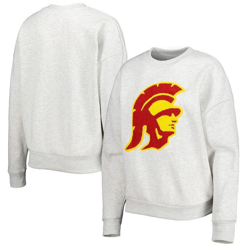 Womens Gameday Couture Heather Gray Usc Trojans Chenille Patch Fleece Pullover Sweatshirt Product Image