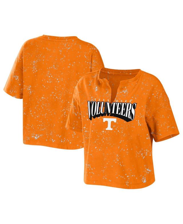 Womens Wear by Erin Andrews Tennessee Orange Tennessee Volunteers Bleach Wash Splatter Cropped Notch Neck T-shirt Product Image