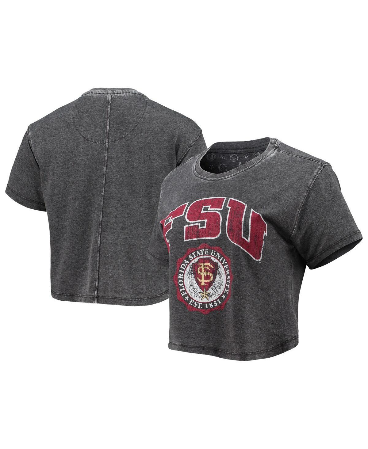 Womens Pressbox Black Florida State Seminoles Edith Vintage-Like Burnout Crop T-shirt Product Image