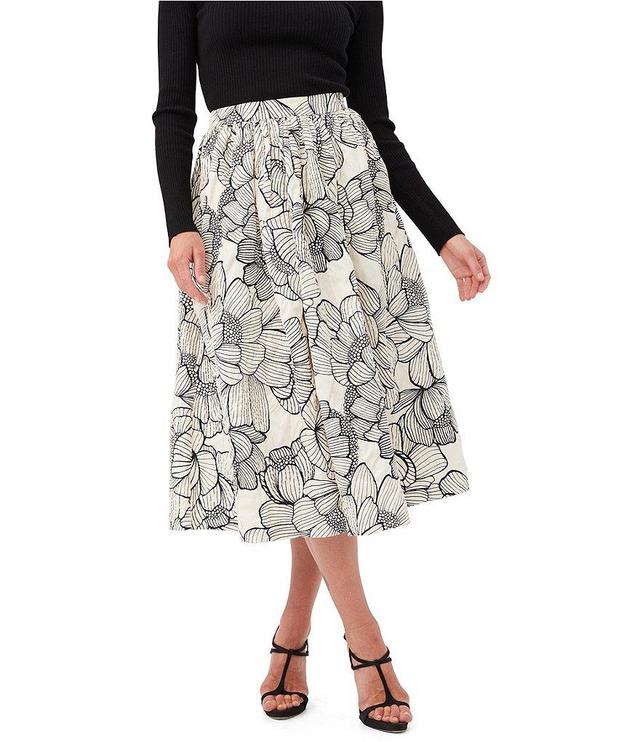 Trina Turk Aurelia Textured Woven Embossed Floral Print Midi A-Line Skirt Product Image