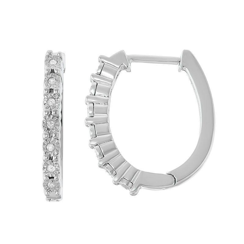 Sterling Silver Diamond Accent Hoop Earrings, Womens, White Product Image