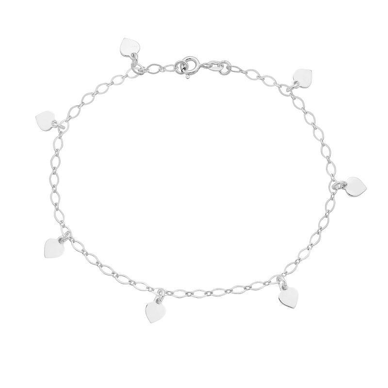 Sterling Silver Heart Anklet, Womens Product Image