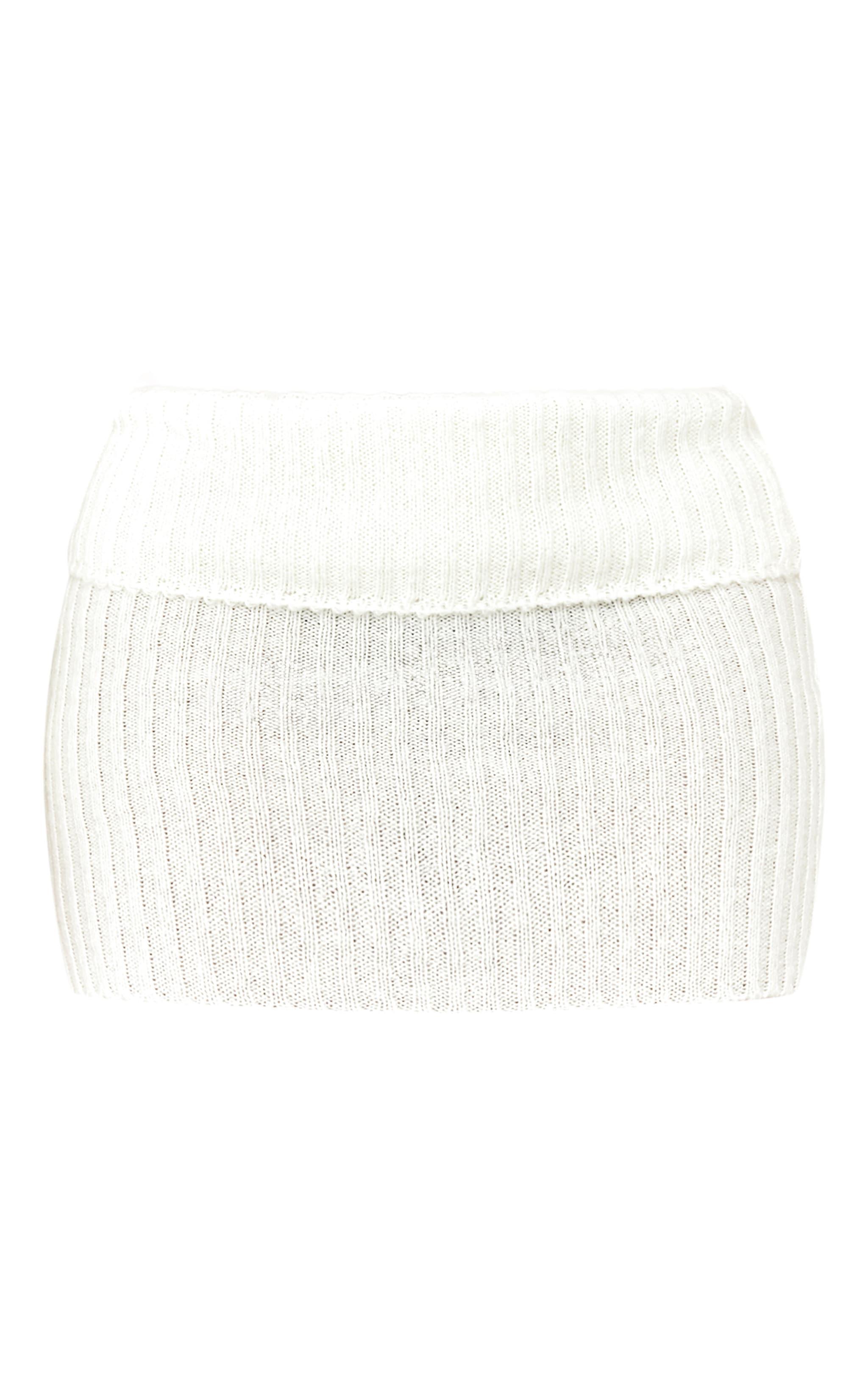 Shape Cream Fold Over Knitted Mini Skirt Product Image