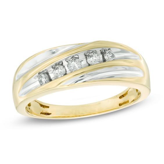 Men's 1/4 CT. T.w. Diamond Five Stone Slant Anniversary Band in 10K Two-Tone Gold Product Image