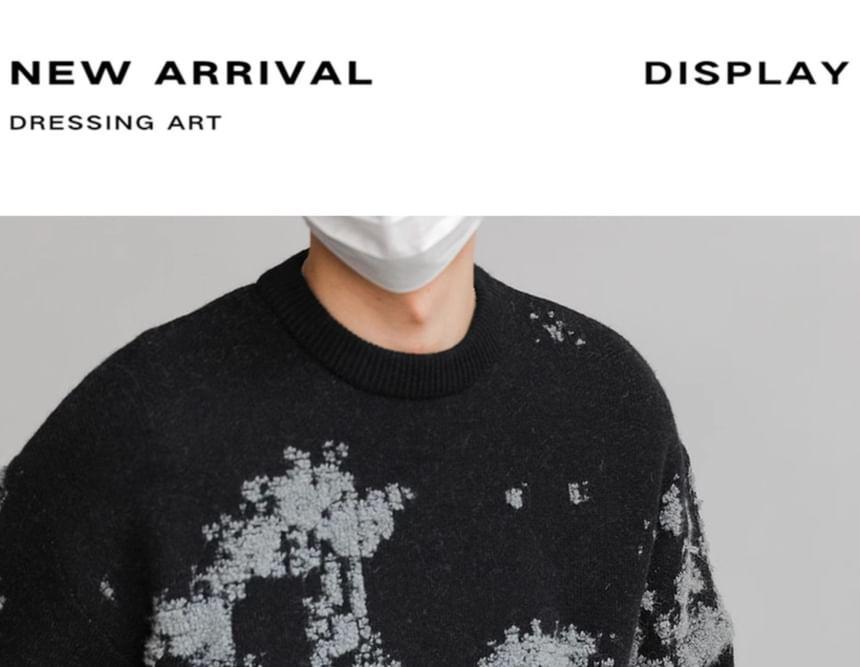 Crew Neck Drop Shoulder Print Oversized Sweater Product Image