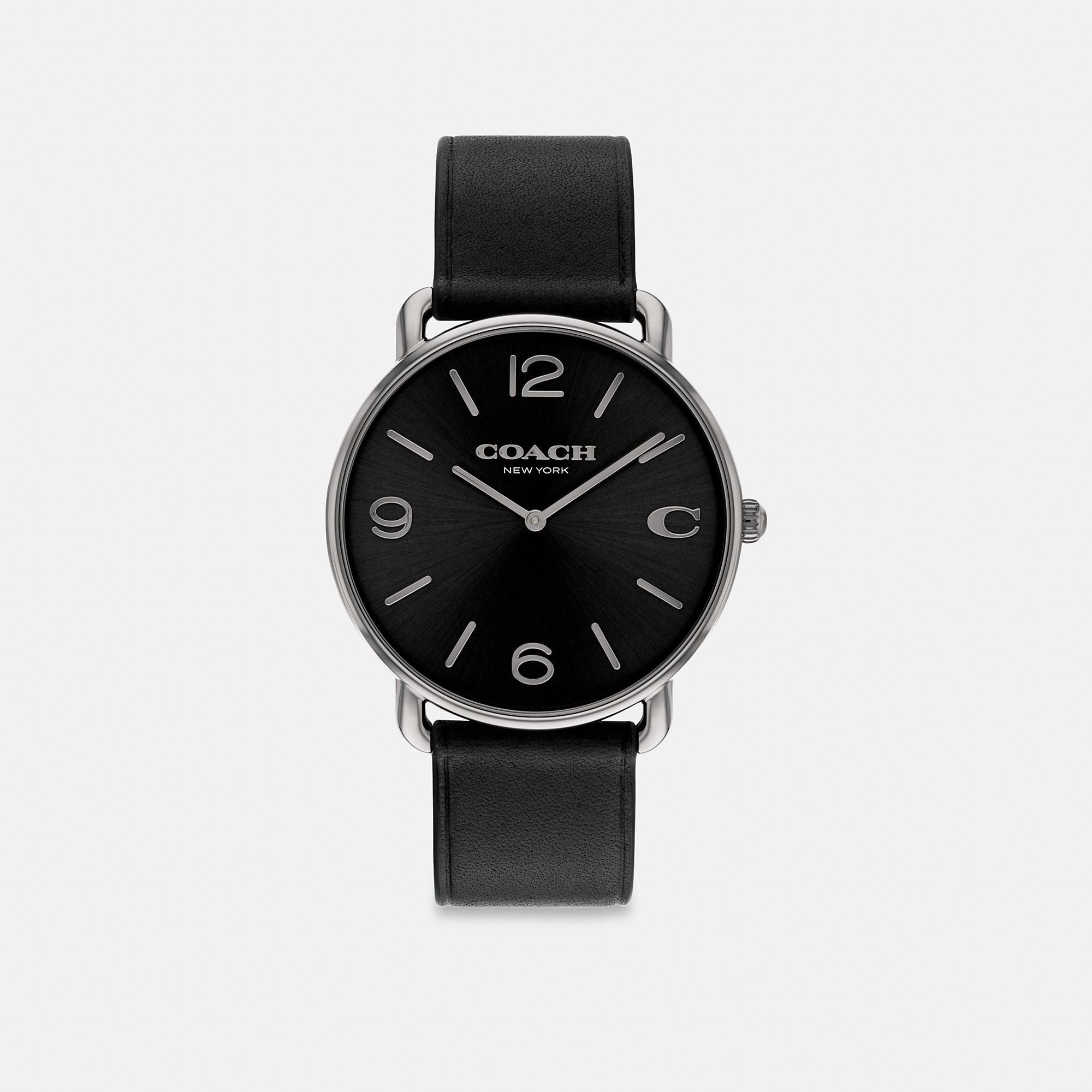 COACH Mens Elliot Quartz Analog Black Leather Strap Watch Product Image