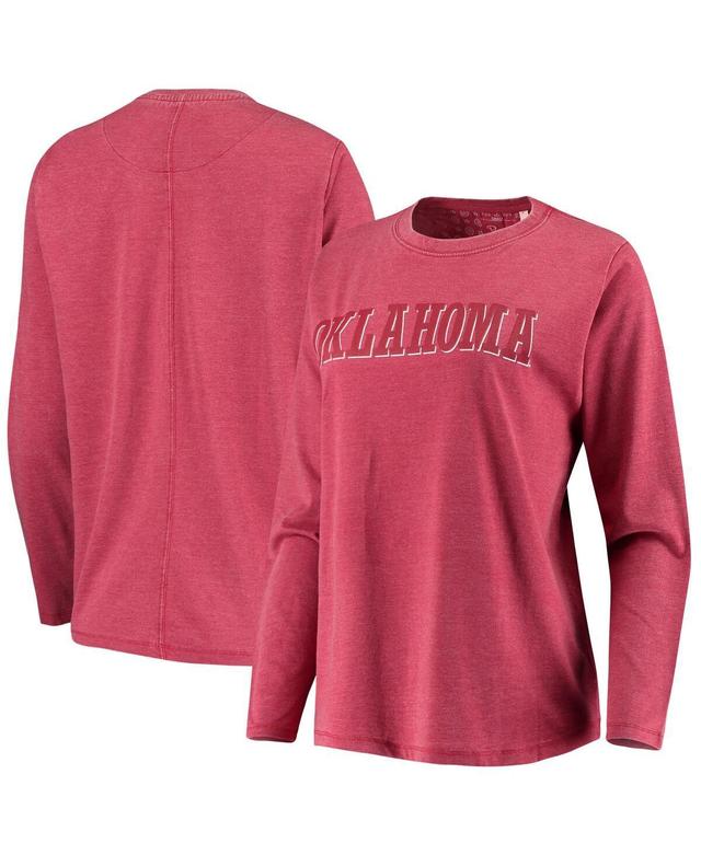 Womens Pressbox Crimson Oklahoma Sooners Tonal Block Vintage Wash Long Sleeve T-shirt Product Image