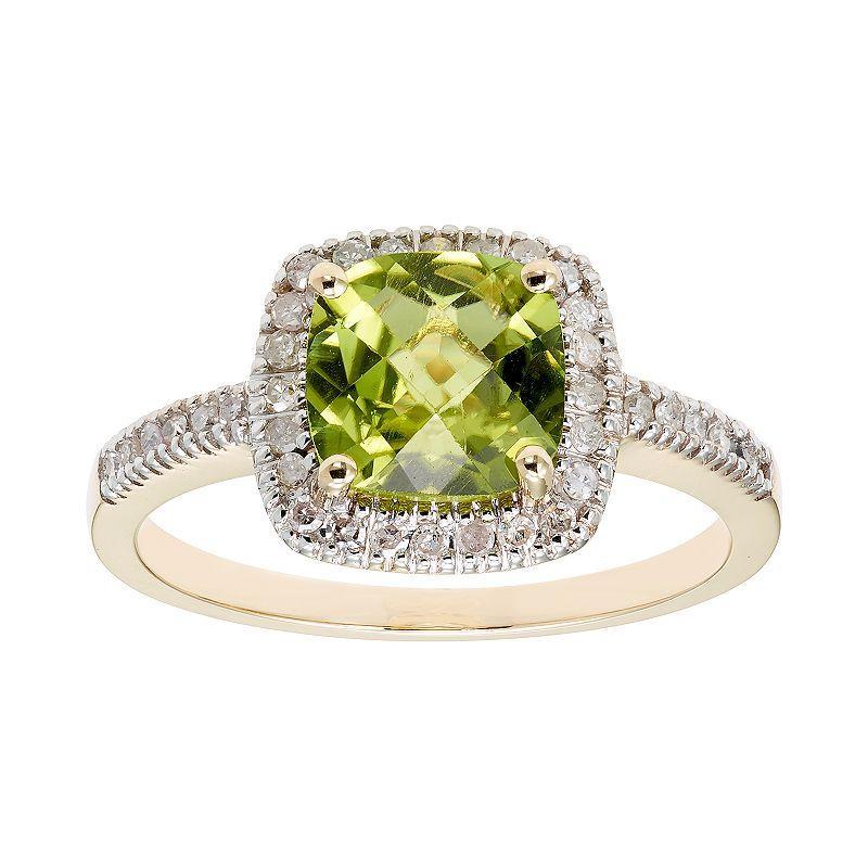 Peridot 10K Gold & 1/5 Carat T.W. Diamond Frame Ring, Womens Green Product Image