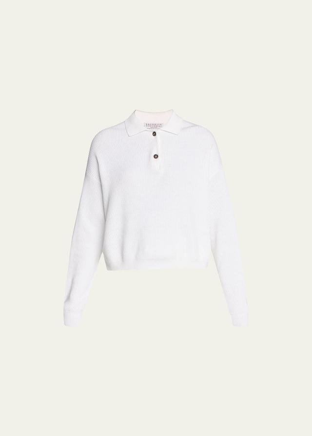 Womens Cotton English Rib Polo Style Sweater With Monili Product Image