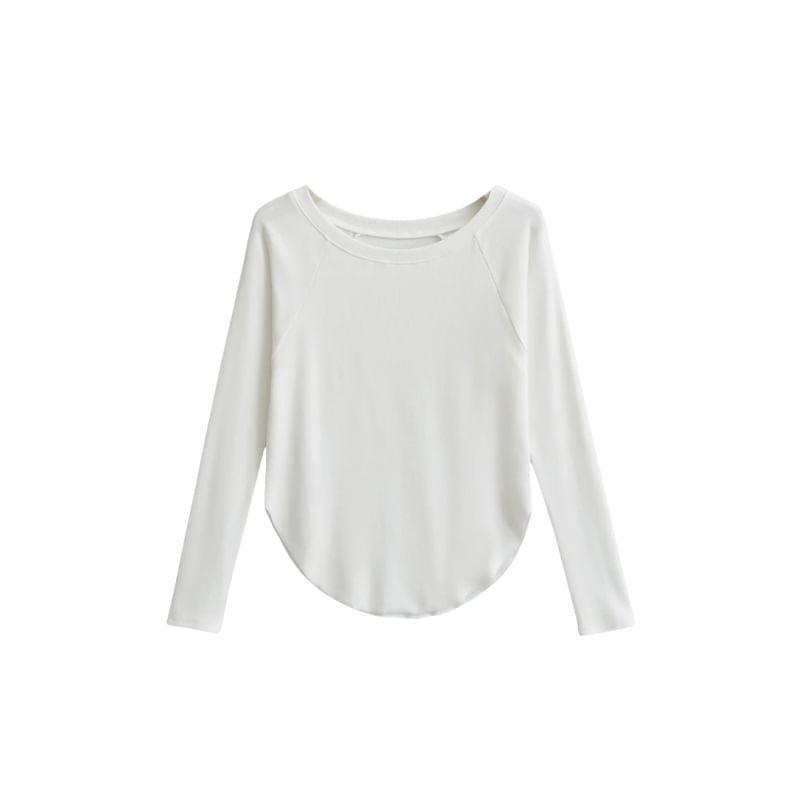 Long Sleeve Round Neck Plain T-Shirt Product Image