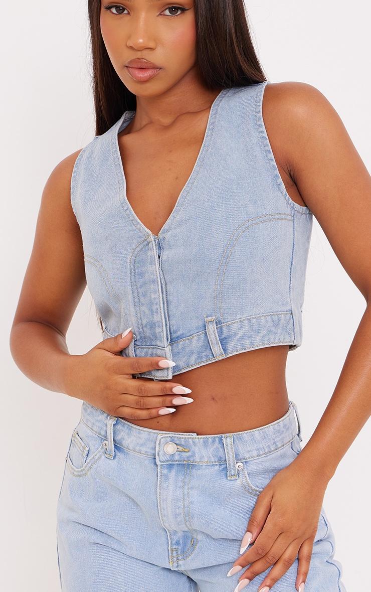 Light Blue Upside Down Jean Denim Vest Product Image