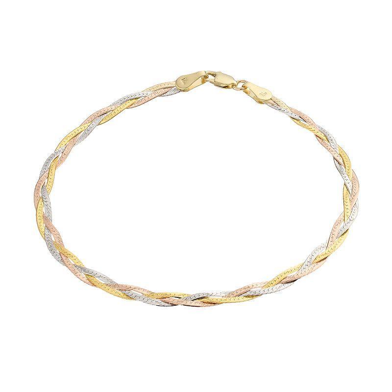 Au Naturale 10k Tricolor Gold Herringbone Chain Bracelet, Womens Multicolor Product Image