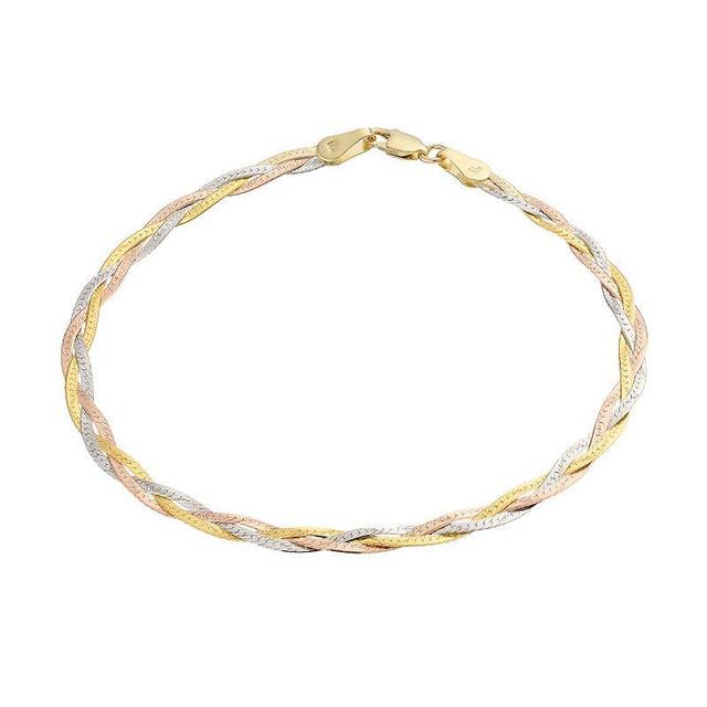 Au Naturale 10k Tricolor Gold Herringbone Chain Bracelet, Womens Multicolor Product Image