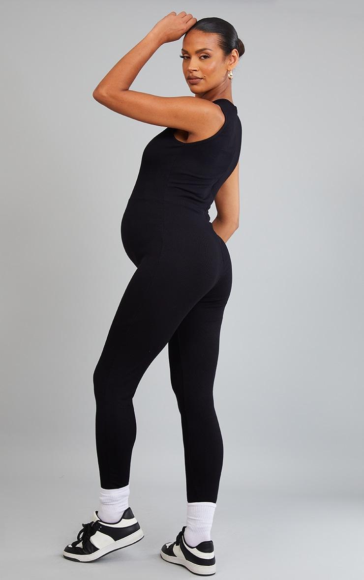  Maternity Black Ribbed Sleeveless Jumpsuit Product Image