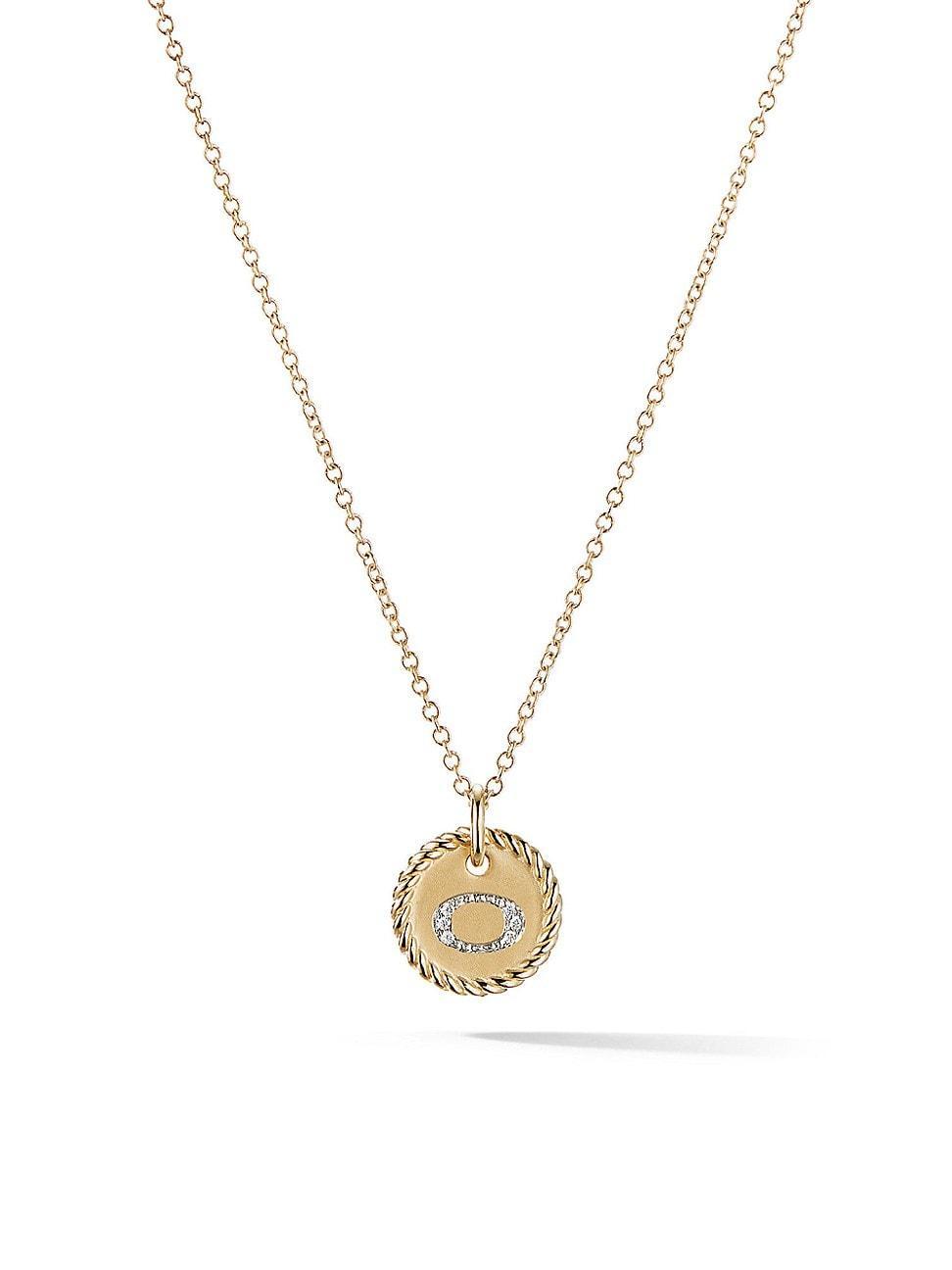 Womens Initial Charm Necklace in 18K Yellow Gold with Pav Diamonds Product Image