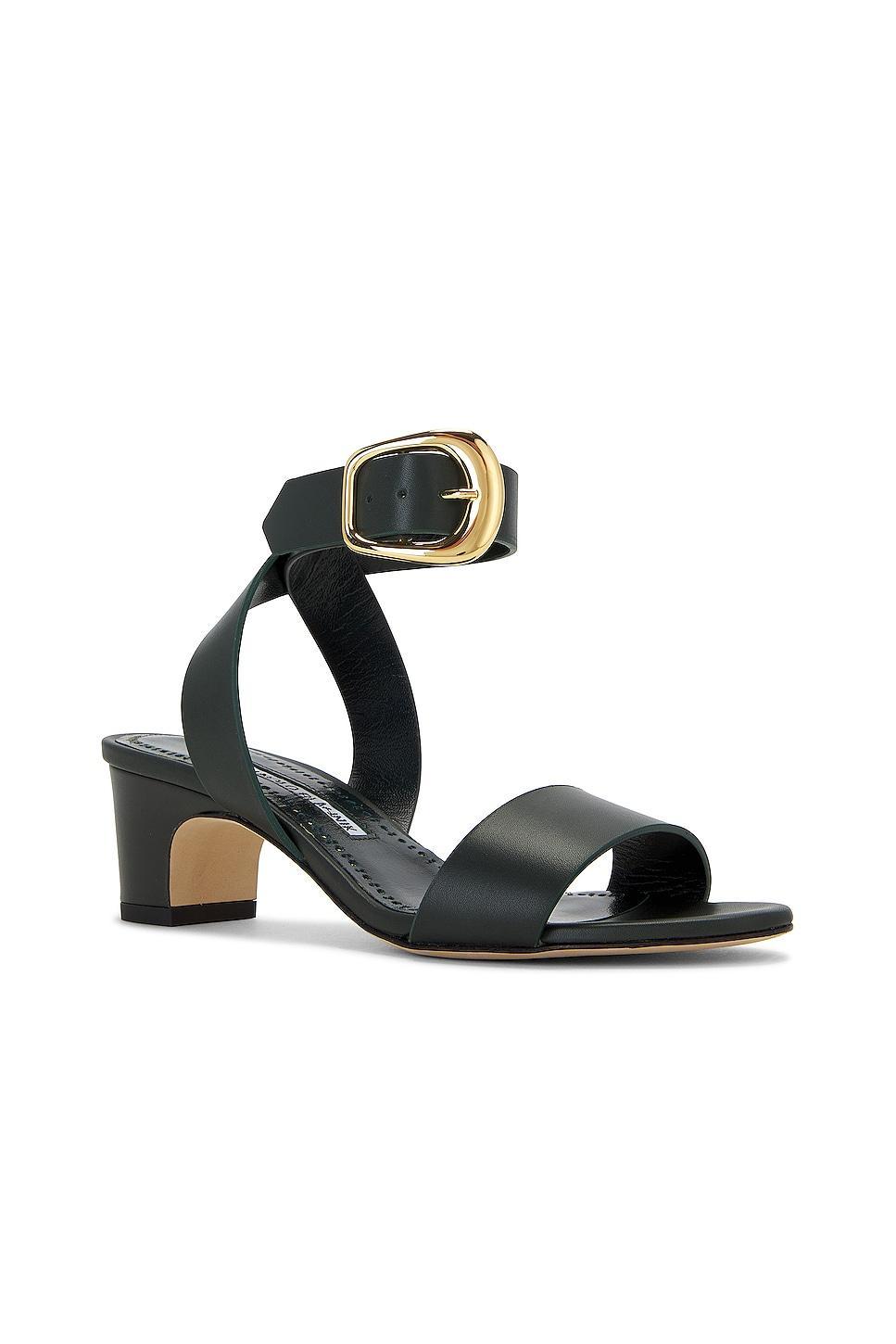 Manolo Blahnik Brutas 50 Leather Sandal in Dark Green - Dark Green. Size 41 (also in 37, 40). Product Image