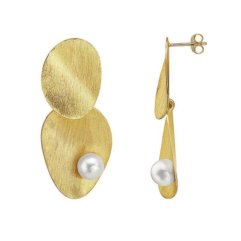 14k Gold Over Sterling Silver Freshwater Pearl Oblong Shape Drop Earrings, Womens, Gold Tone Product Image