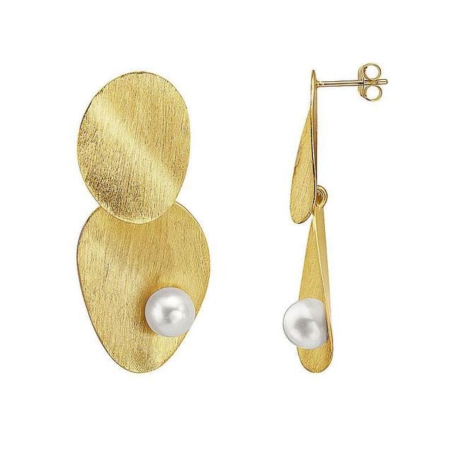 14k Gold Over Sterling Silver Freshwater Pearl Oblong Shape Drop Earrings, Womens, Yellow Product Image