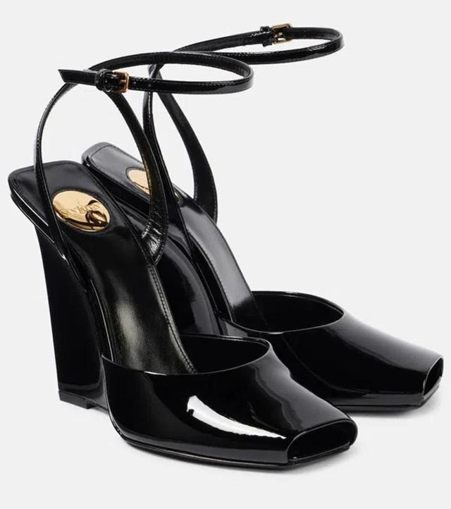 SAINT LAURENT La Scandale Patent-leather Wedge Sandals In Black Product Image