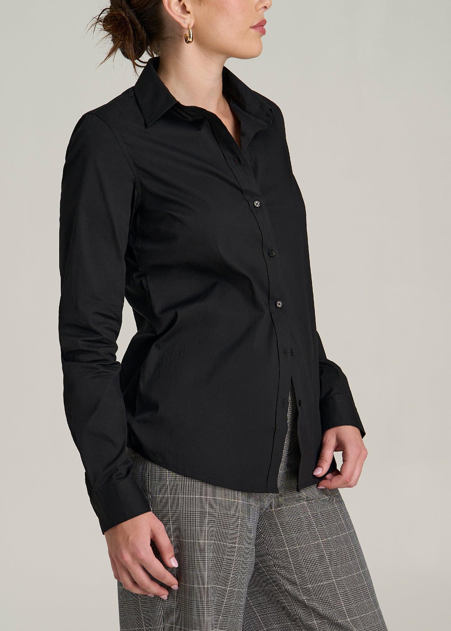 Slim Fit Button Up Women's Tall Shirt in Black Female Product Image