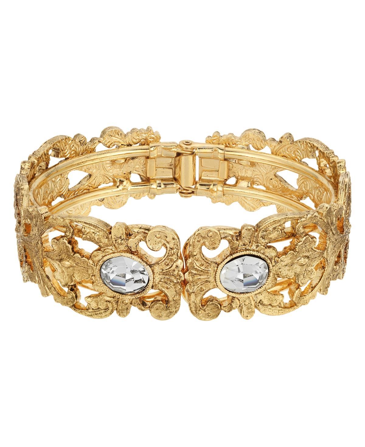 1928 Gold Tone Simulated Crystal Filigree Cuff Bracelet, Womens, Pink Product Image