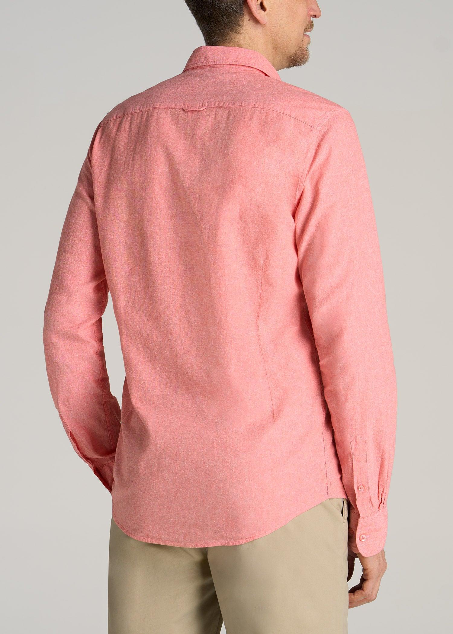 Linen Long Sleeve Shirt for Tall Men in Dusty Red Male Product Image