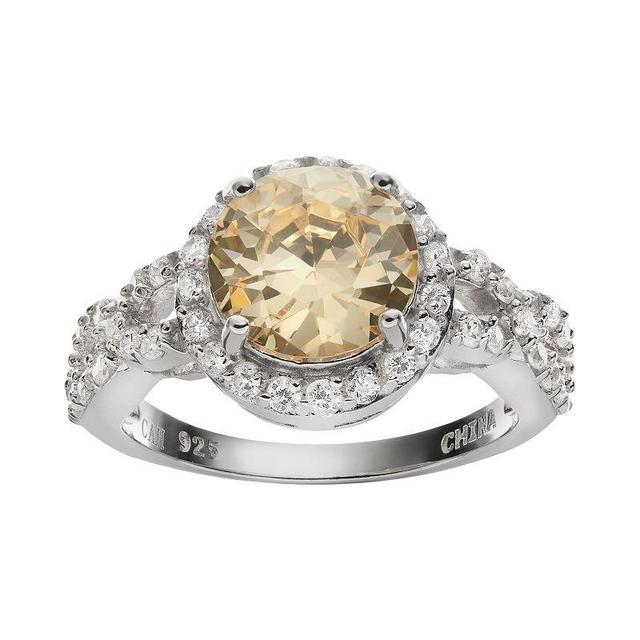 Sophie Miller Canary & White Cubic Zirconia Sterling Silver Halo Ring, Womens Yellow Product Image