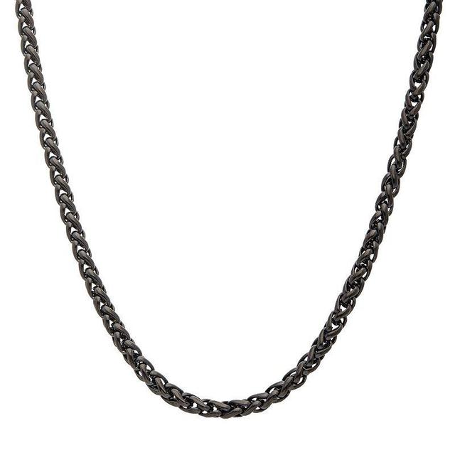 Mens 3.4 mm Super Black Plated Stainless Steel Round Wheat Chain Necklace Product Image