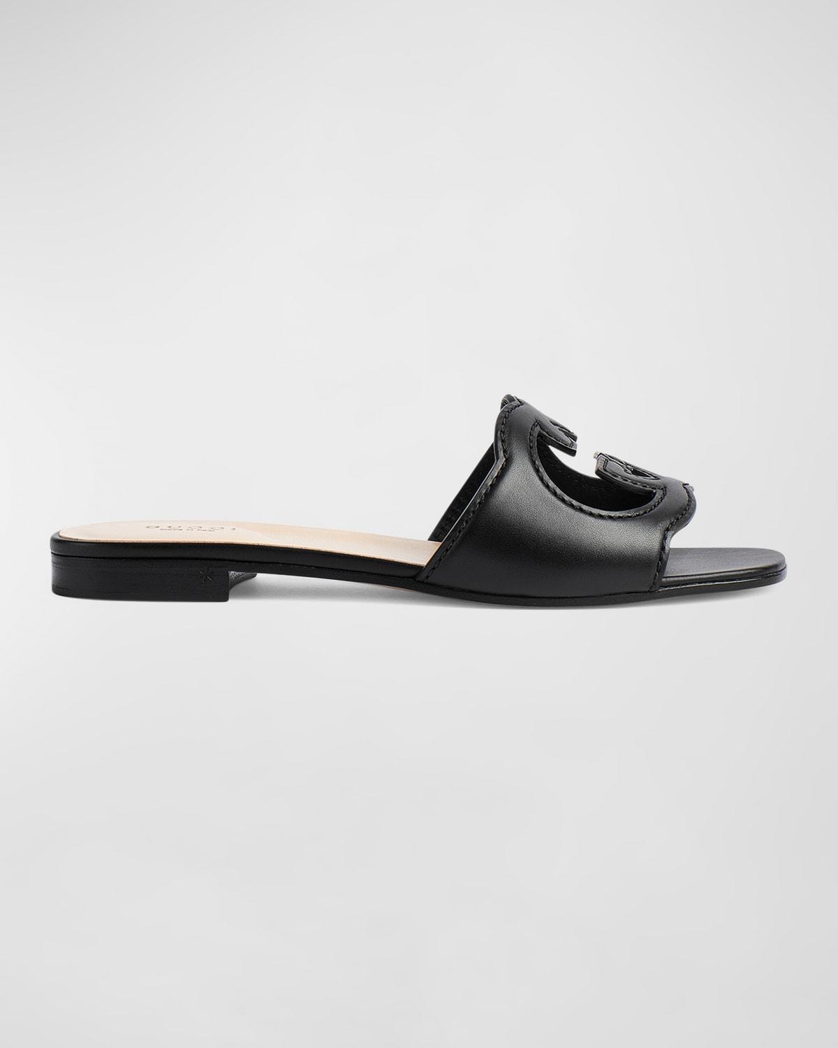 Womens GG Cut-Out Leather Slides product image