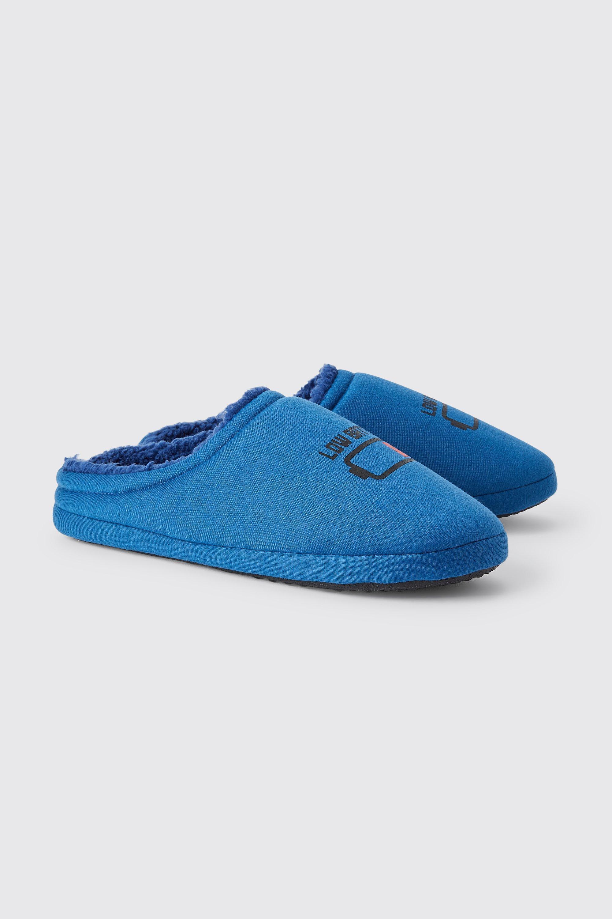 Low Battery Print Slippers | boohooMAN USA Product Image