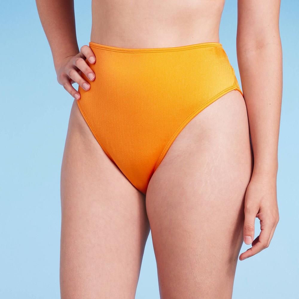 Womens Ribbed High Waist High Leg Extra Cheeky Bikini Bottom - Wild Fable Orange Product Image