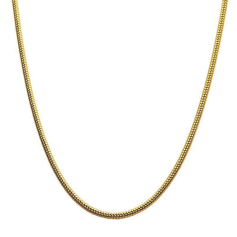 18k Gold Over Stainless Steel 3 mm Rat Tail Chain Necklace, Mens Gold Tone Product Image